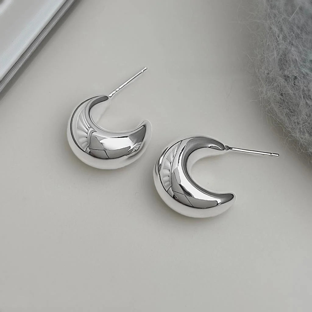 Minimalist Eco Copper Hollow Geometric C Shape Drop Earrings For Women