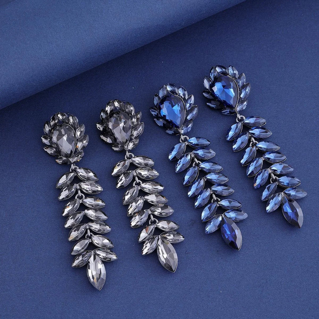 Elegant Long Tassel Crystal Rhinestone Leaf Flower Earrings For Women Alloy Bridal Wedding Party Jewelry