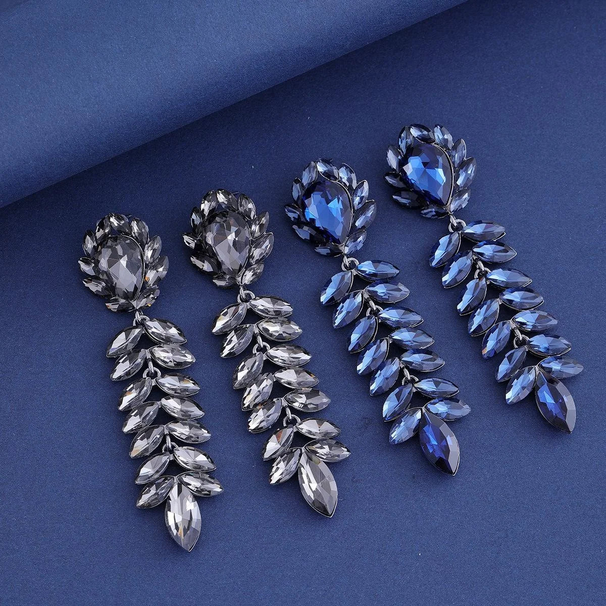 Elegant Long Tassel Crystal Rhinestone Leaf Flower Earrings For Women Alloy Bridal Wedding Party Jewelry
