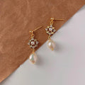 Vintage Geometric Baroque Freshwater Pearl Stud Earrings 14K Plated Copper Micro Pave Zircon