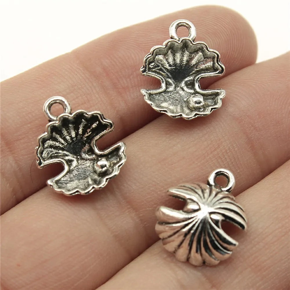 15x12x6mm 1g Antique Silver Zinc Alloy Pearl Shell Charm Pendant for DIY Ocean Theme Jewelry Making