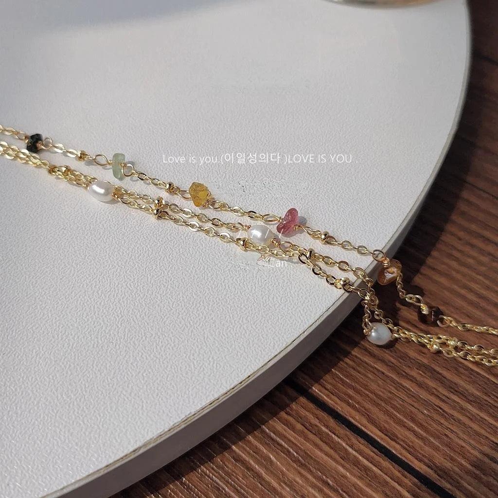 14K Gold Plated Copper Handmade Woven Freshwater Pearl Chip Geometric Bracelet For Women