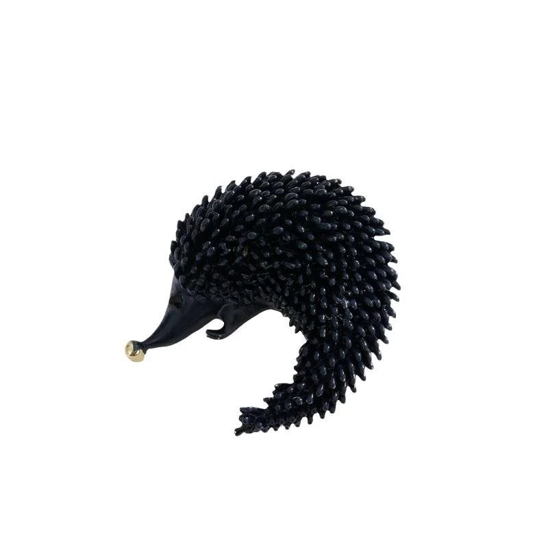 Cute Black Enamel Hedgehog Brooch Gold Alloy Rhinestone Animal Lapel Pin For Bags Suits And Gifts