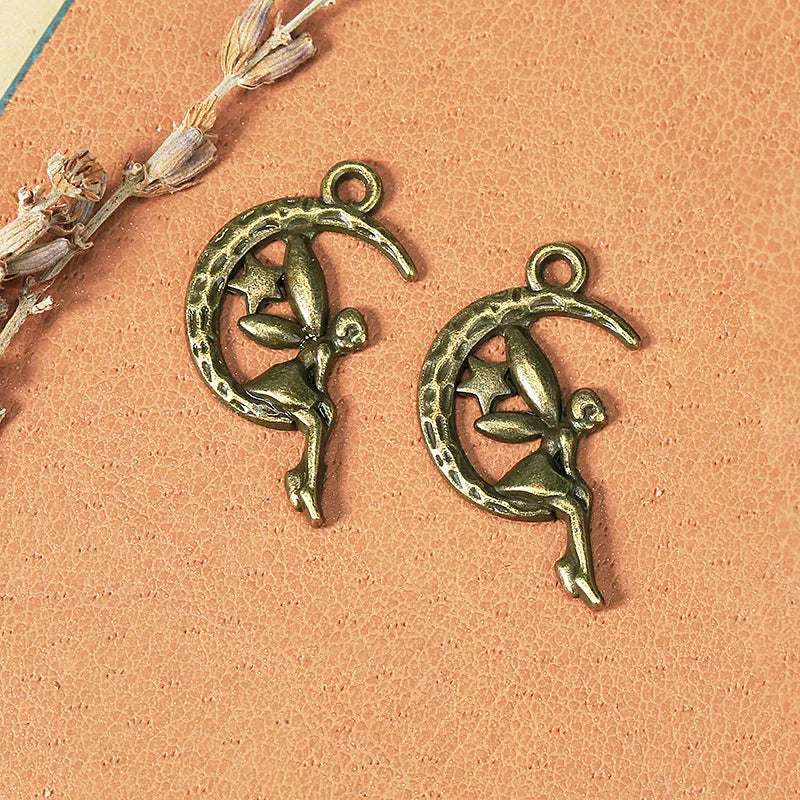 26x14MM Zinc Alloy Moon Angel Charm Pendant for DIY Necklace Bracelet Jewelry Making