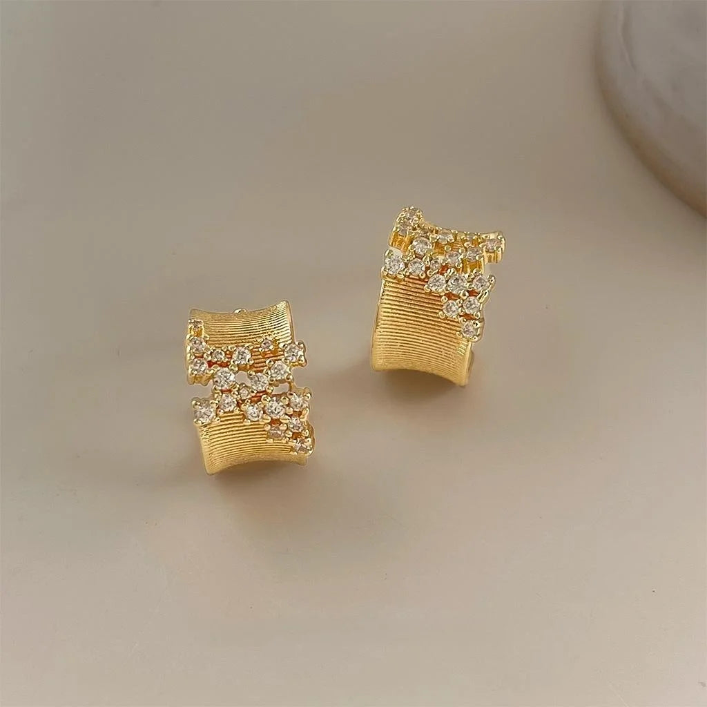 14K Plated Copper Zircon Geometric U Hoop Drop Earrings Old Money Style