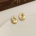 Vintage Irregular Cookie Biscuit Geometric Zircon 14K Gold Plated Stud Earrings