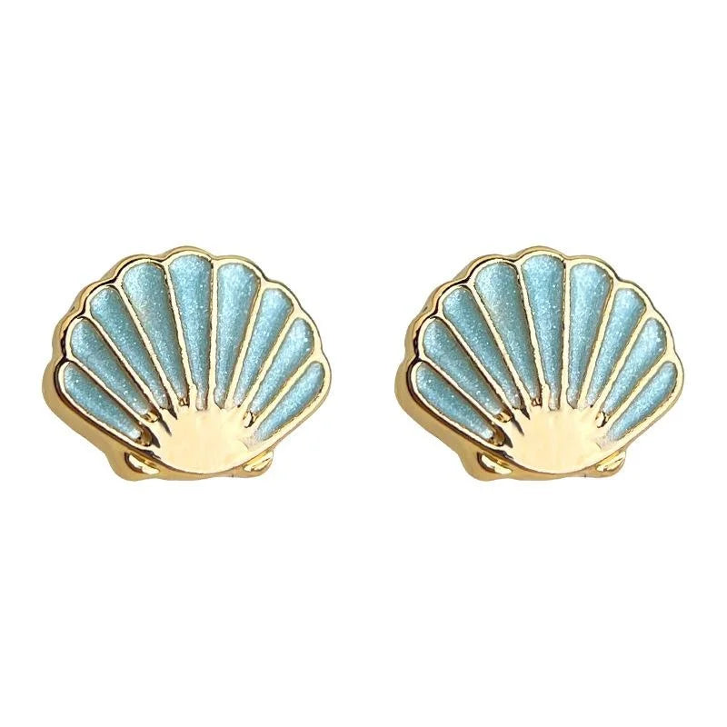 Sweet Geometric Shell Stud Earrings Eco-Friendly Copper Handmade Enamel Summer Jewelry