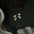 14K Plated Eco Copper Geometric Branch Line Zircon Stud Earrings For Women