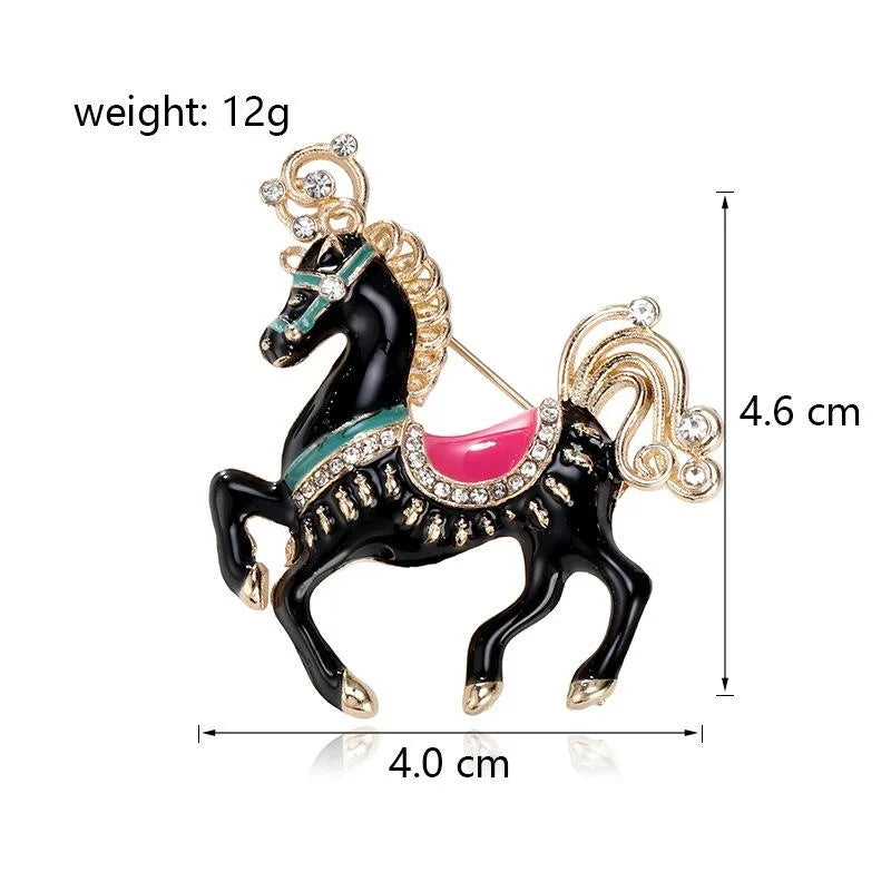 Cute Enamel Unicorn Horse Brooch With Rhinestone Alloy Lapel Pin, Elegant Animal Corsage Gift Accessory