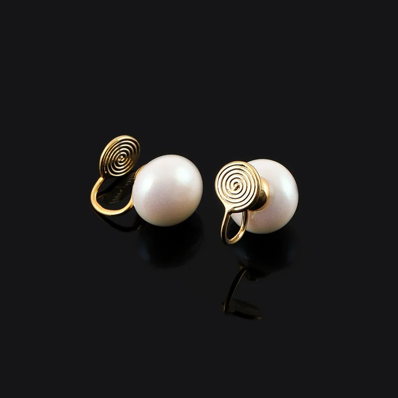 Elegant Round Pink Pearl Alloy Spiral Stud & Clip On No Piercing Sweet Minimalist Women's Earrings