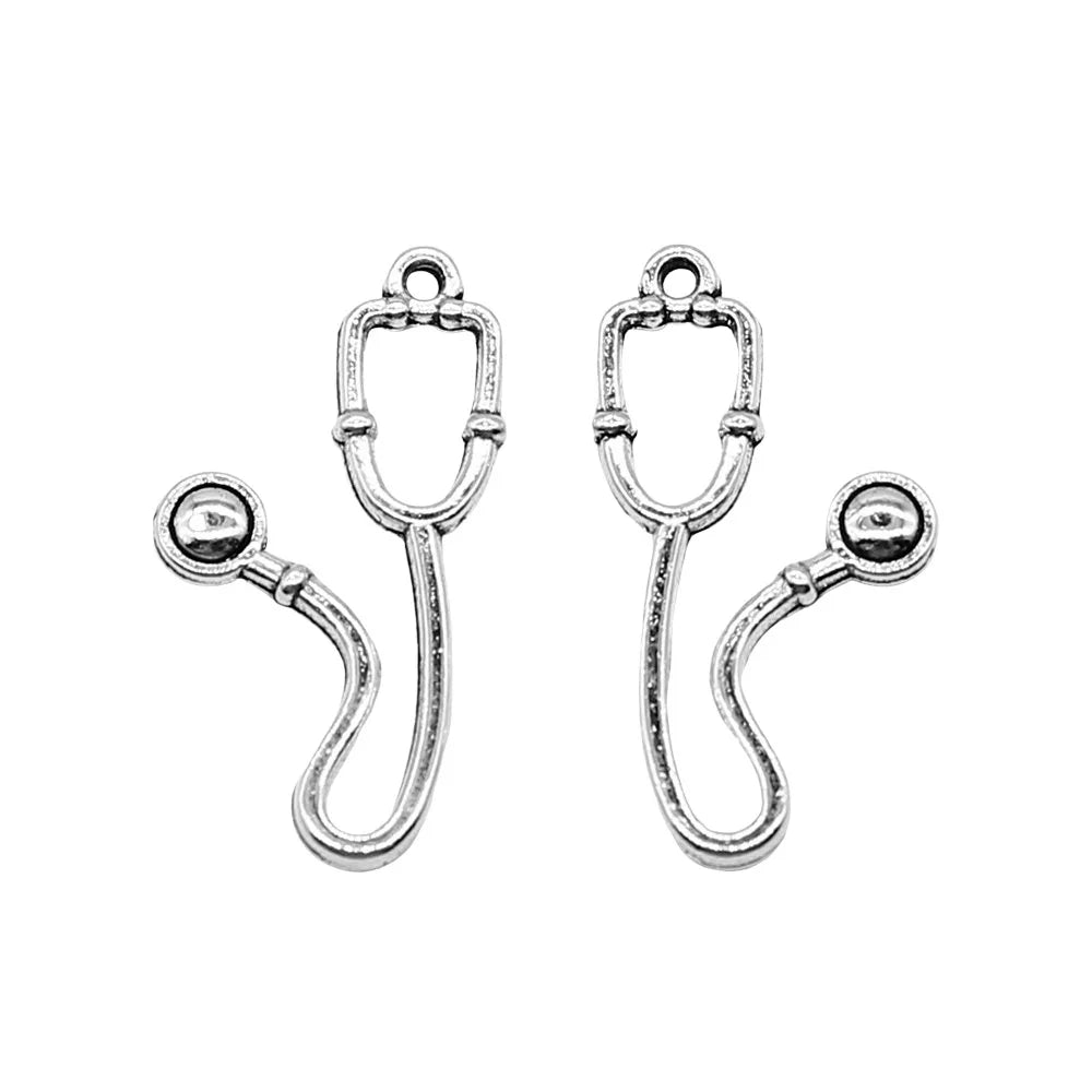 15x28mm 1g Antique Silver Zinc Alloy Stethoscope Charm Pendant for DIY Medical Jewelry Making