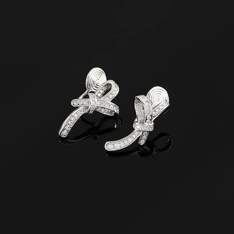 Elegant Micro Paved Zircon Bowknot Coil Stud & Clip On No Piercing Luxury Alloy Earrings