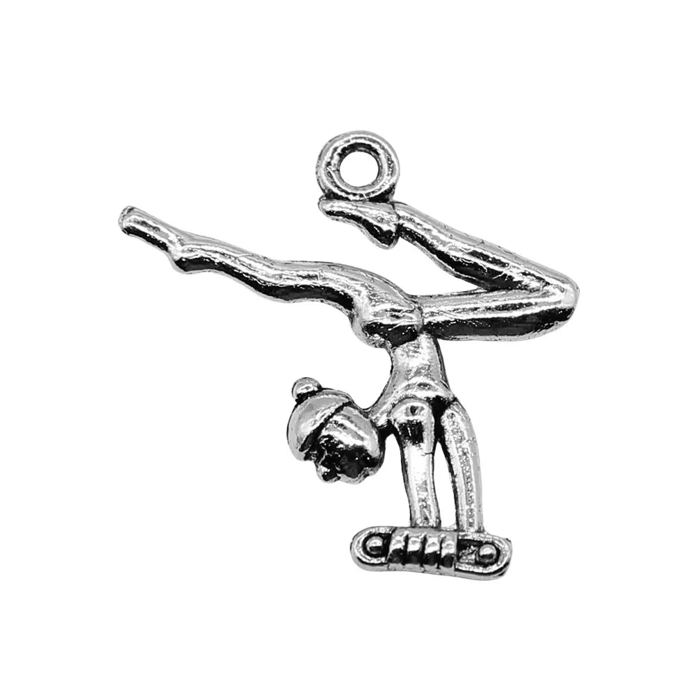 23x24mm 1.4g Antique Silver Zinc Alloy Gymnast Charm Pendant for DIY Bracelet Necklace Jewelry Making