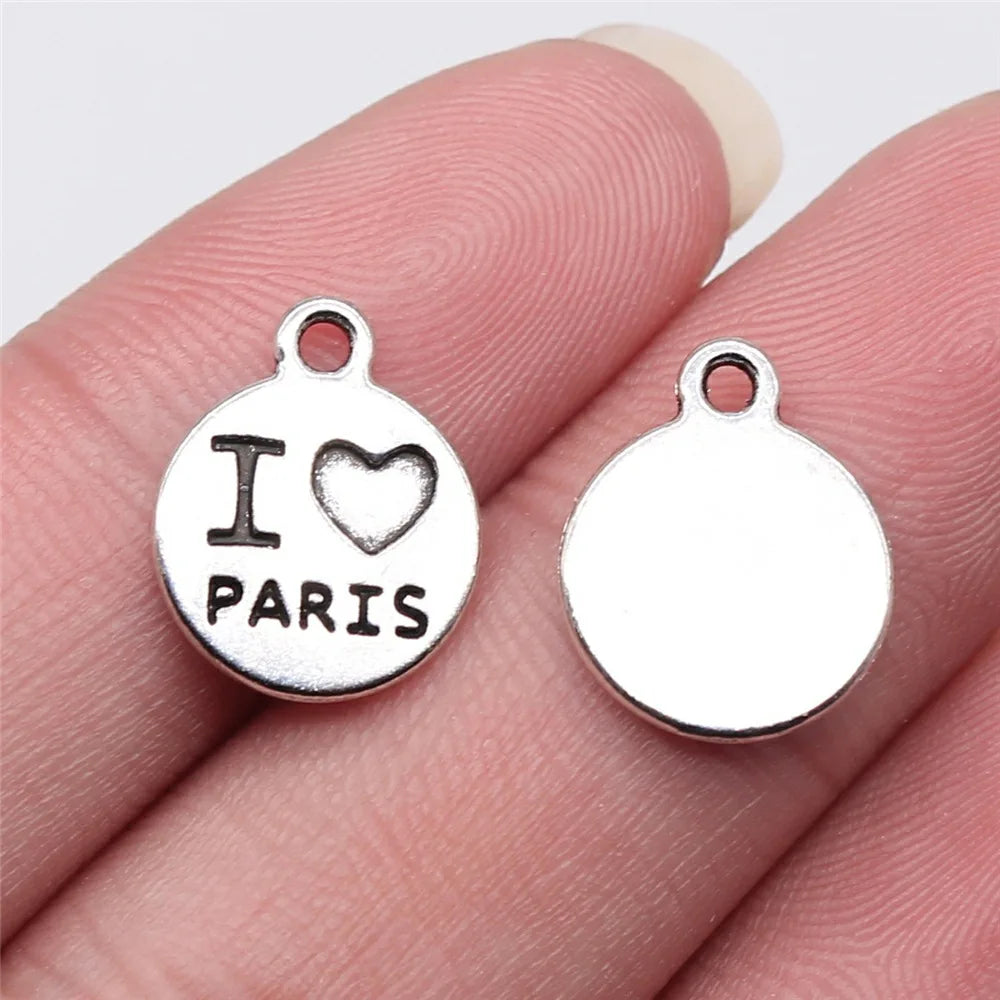 12x12mm 0.9g Zinc Alloy I Love Paris Word Tag Letter Charm Pendant for DIY Travel Theme Jewelry Making