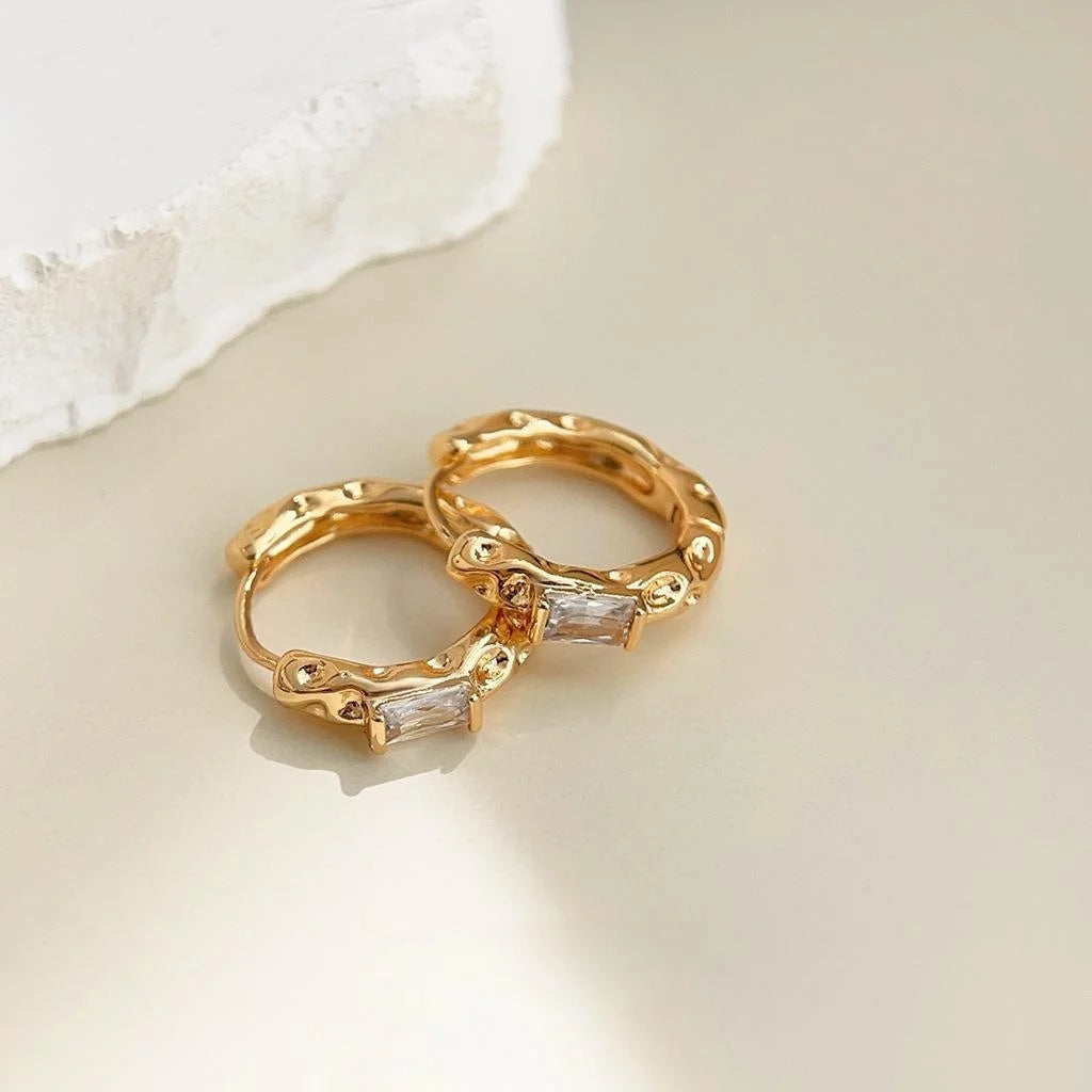 18K Gold Plated Copper Liquid Geometric Stud Earrings With Micro Pave Zircon Light Luxury Women's Jewelry