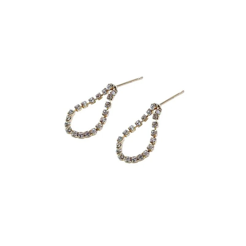 14K Gold Plated Rhinestone Teardrop Stud Earrings For Women Simple Jewelry