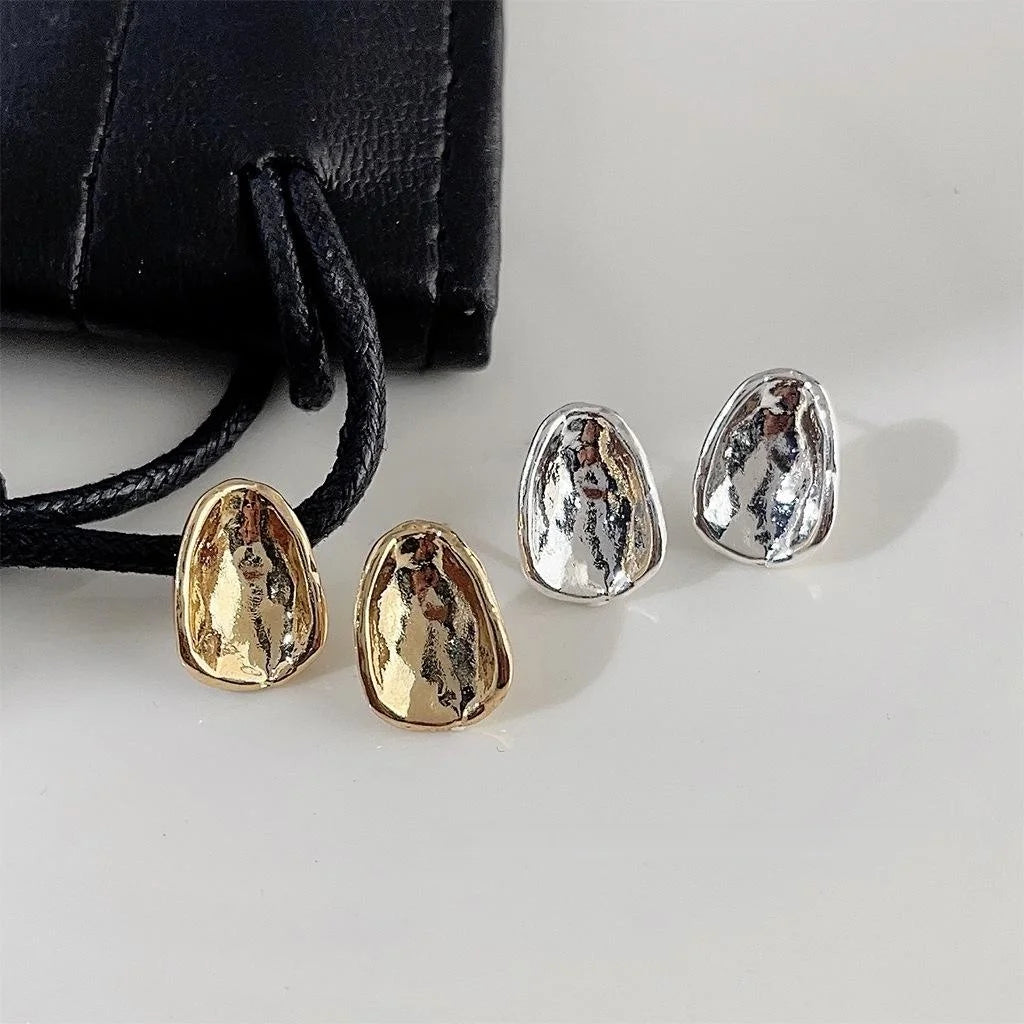 14K Plated Alloy Curved Oval Stud Earrings Minimalist Light Luxury Jewelry