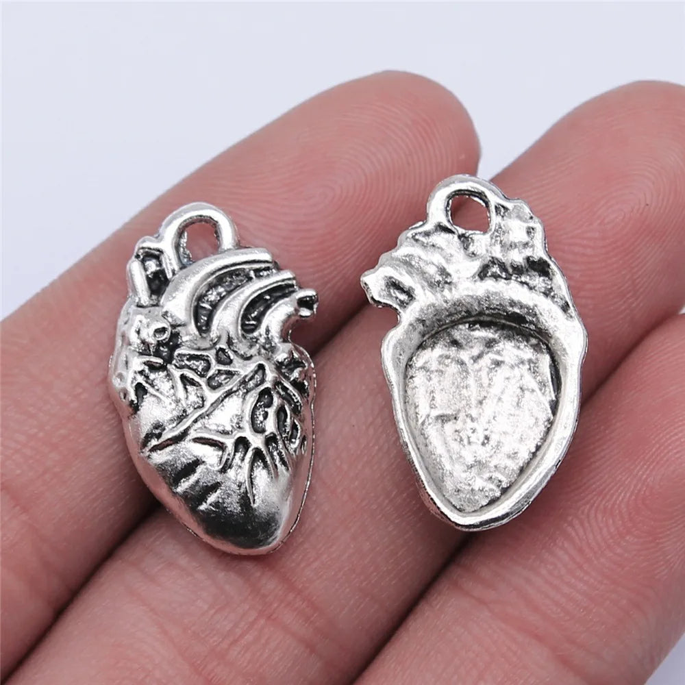 25x14mm 2.6g Antique Silver Zinc Alloy Anatomical Heart Charm Pendant for DIY Necklace Bracelet Making