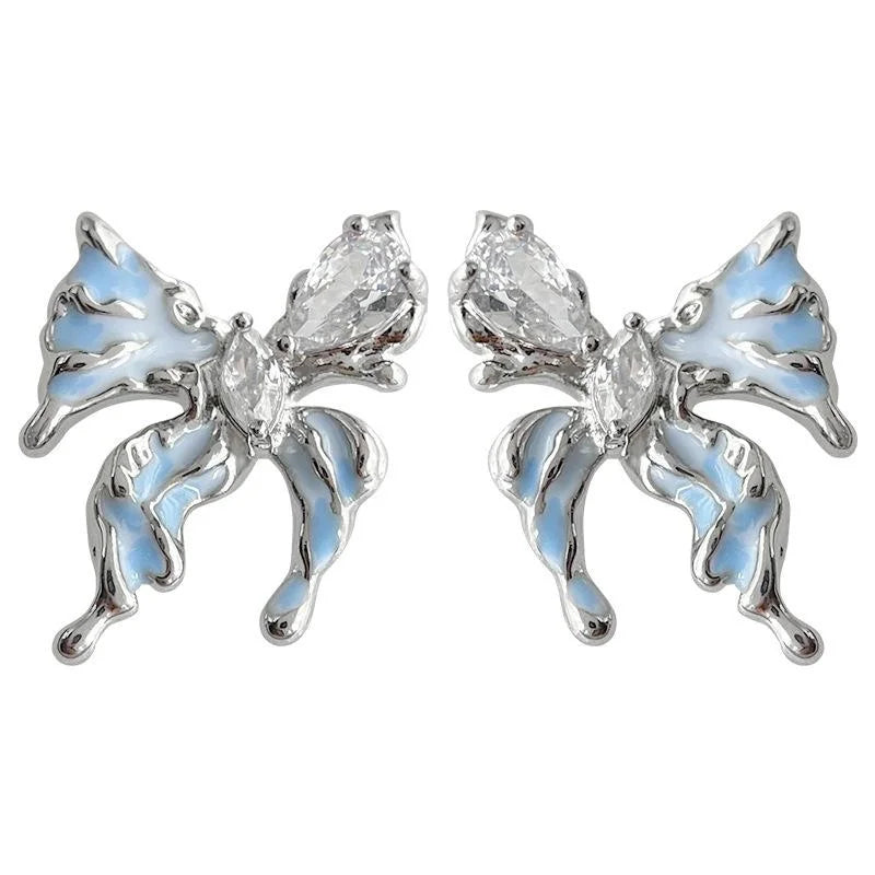 Original Design Copper Zircon Liquid Butterfly Stud Earrings Designer Jewelry