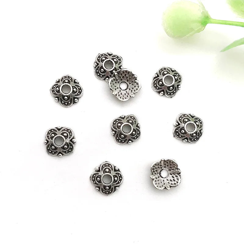 Antique Silver Zinc Alloy Flower Bead Caps Spacer Beads for DIY Bracelet Jewelry Making