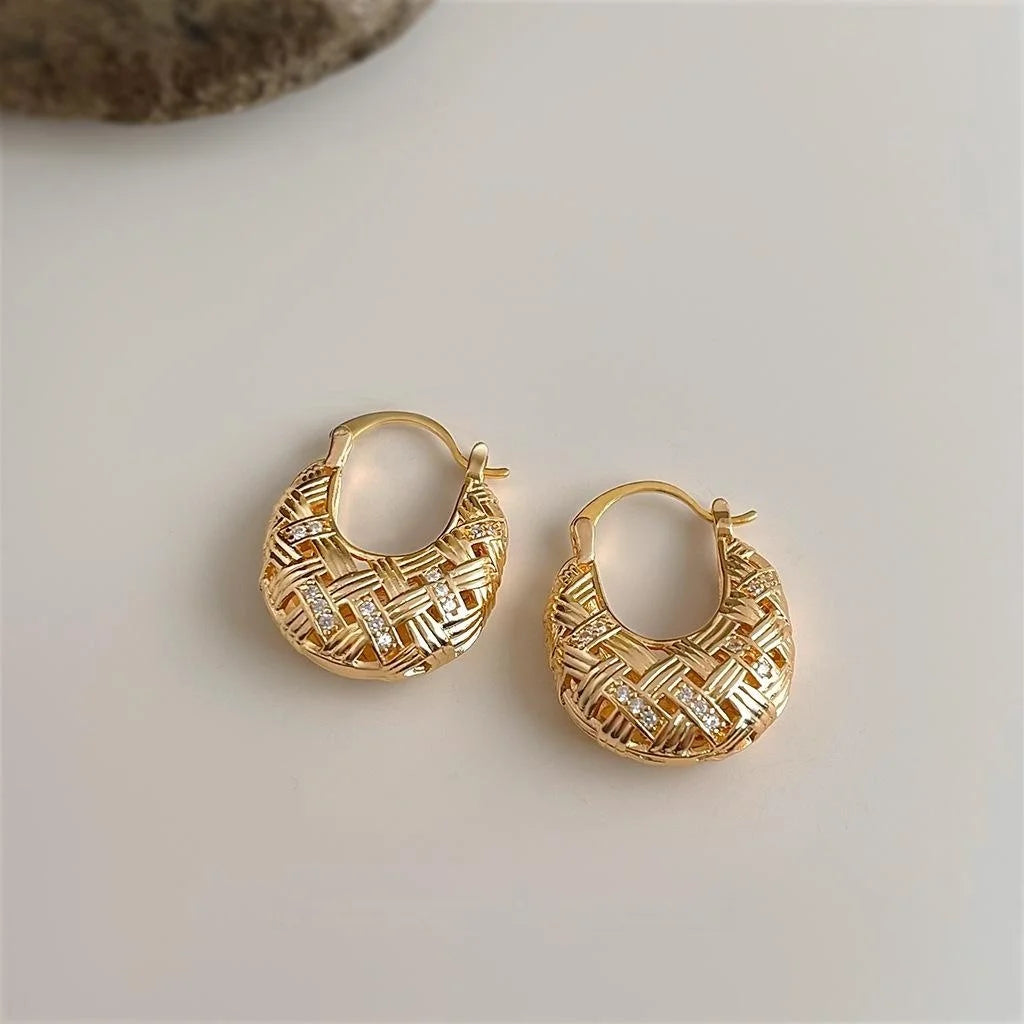 Light Luxury 18K Gold Plated Copper Micro Pave Zircon Geometric Mesh Drop Earrings