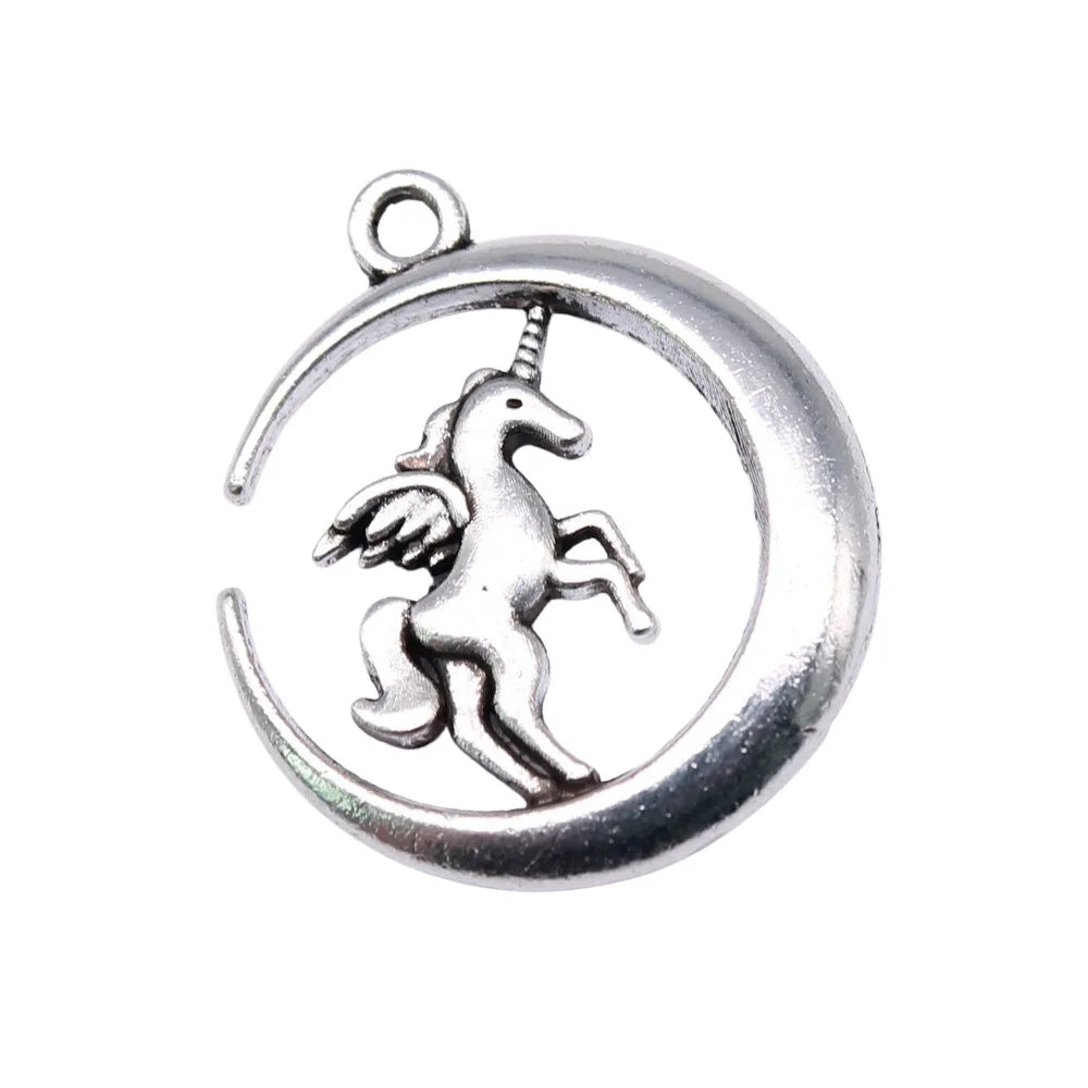 25x22mm 3.4g Antique Silver Zinc Alloy Moon Unicorn Charm Pendant for DIY Necklace Bracelet Making