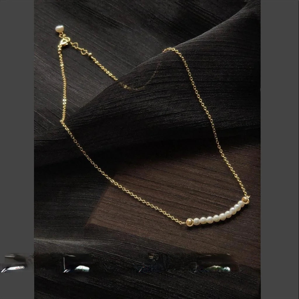 14K Gold Plated Freshwater Pearl Geometric Round Pendant Necklace For Women Korean Minimalist Style