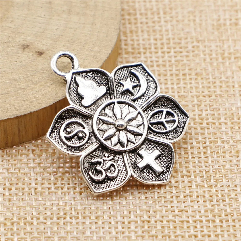 28x36mm 6.2g Antique Silver Tone Zinc Alloy Lotus Charm Pendant for Necklace Bracelet Earring DIY
