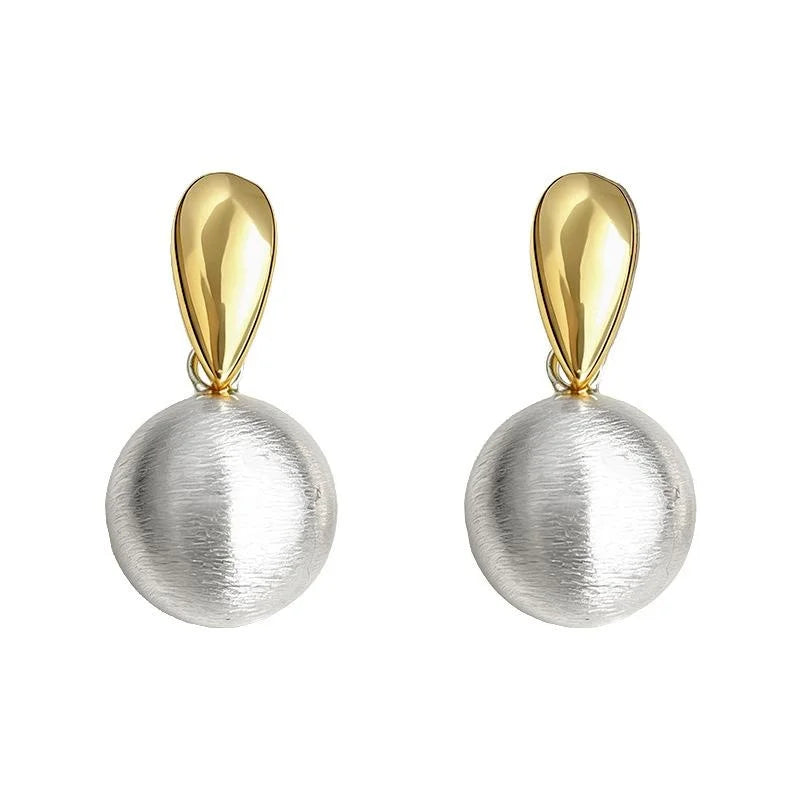 Two Tone Brushed Eco Friendly Copper Geometric Ball Teardrop Drop Earrings For Women