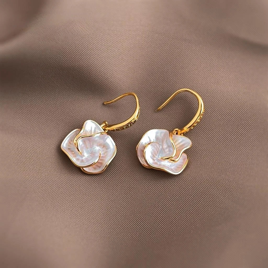 Elegant Handmade Thin Coated Copper Flower Drop Earrings For Women