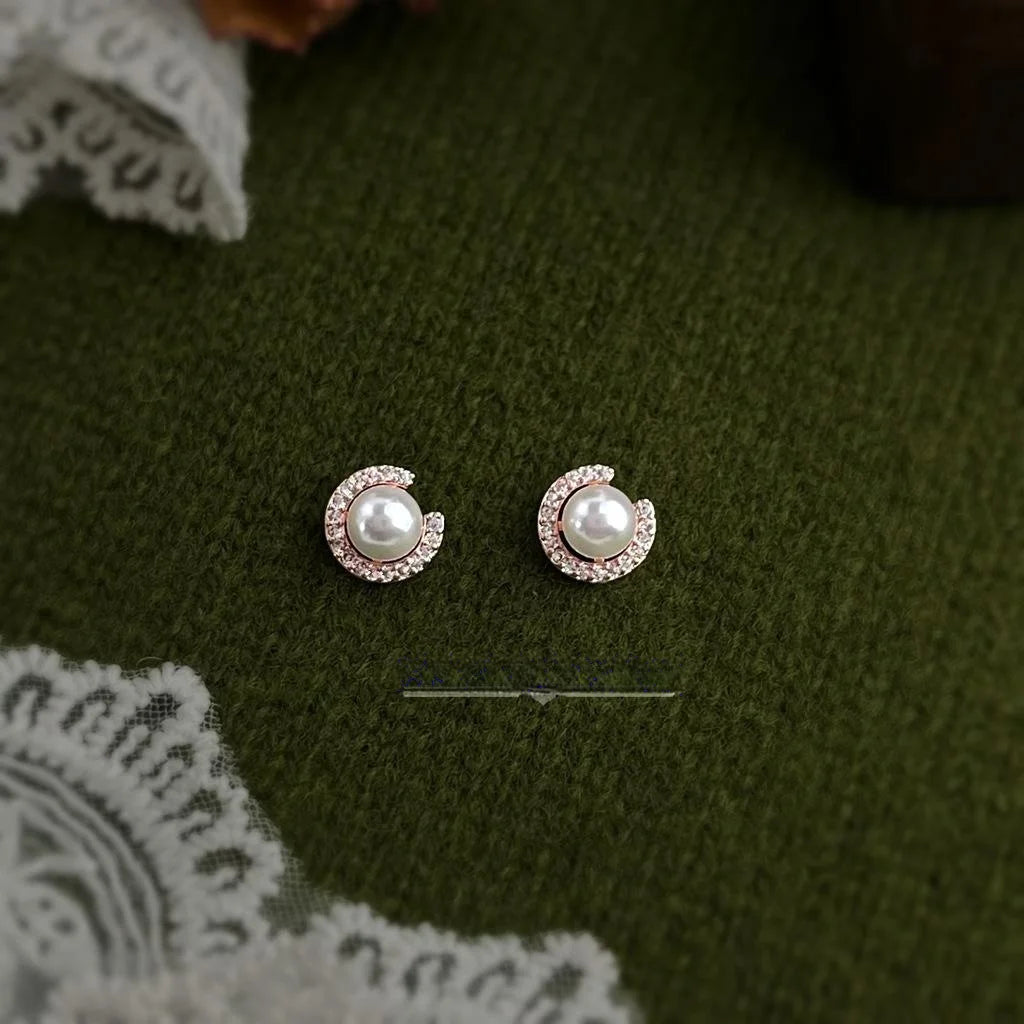 Rose Gold Zircon Micro Pave Round Stud Earrings Eco-Friendly Copper French Chic Jewelry