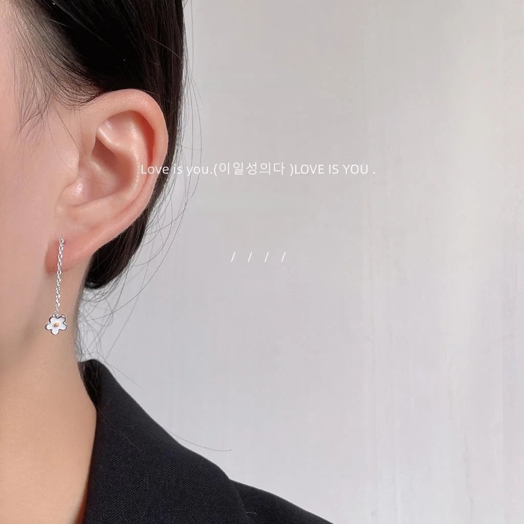 Copper Frangipani Flower Chain Tassel Drop Earrings Two Way Sweet Fresh Commuter Jewelry