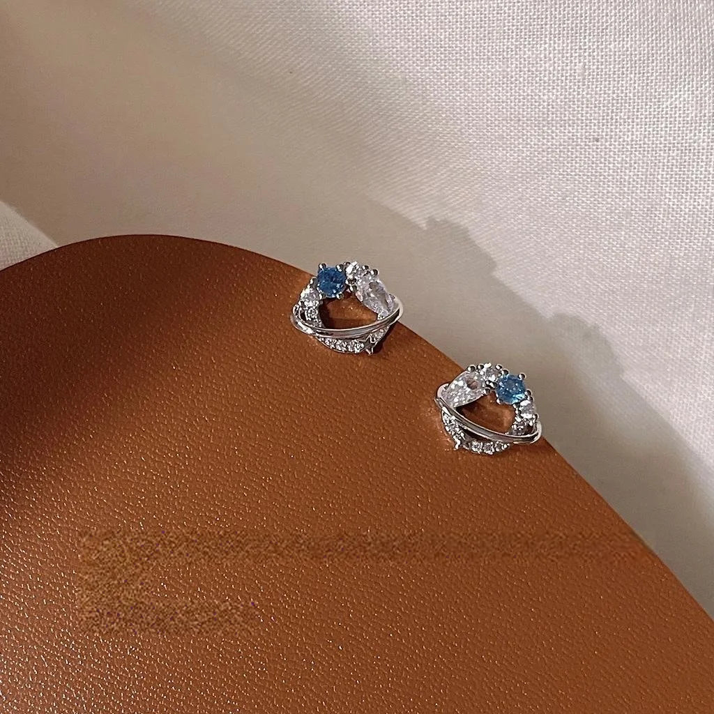 Style Micro Pave Zircon Star Universe Spaceship Copper Stud Earrings