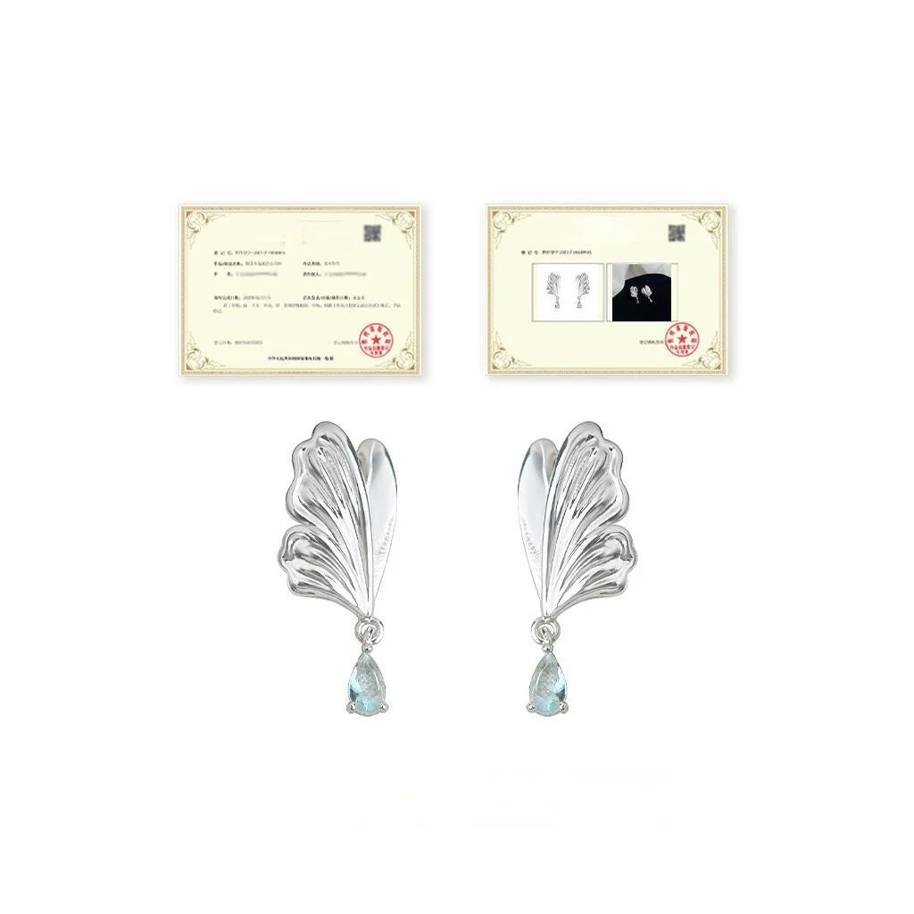 Elegant Copper Aquamarine Zircon Butterfly Teardrop Drop Earrings With Silver Plated Posts