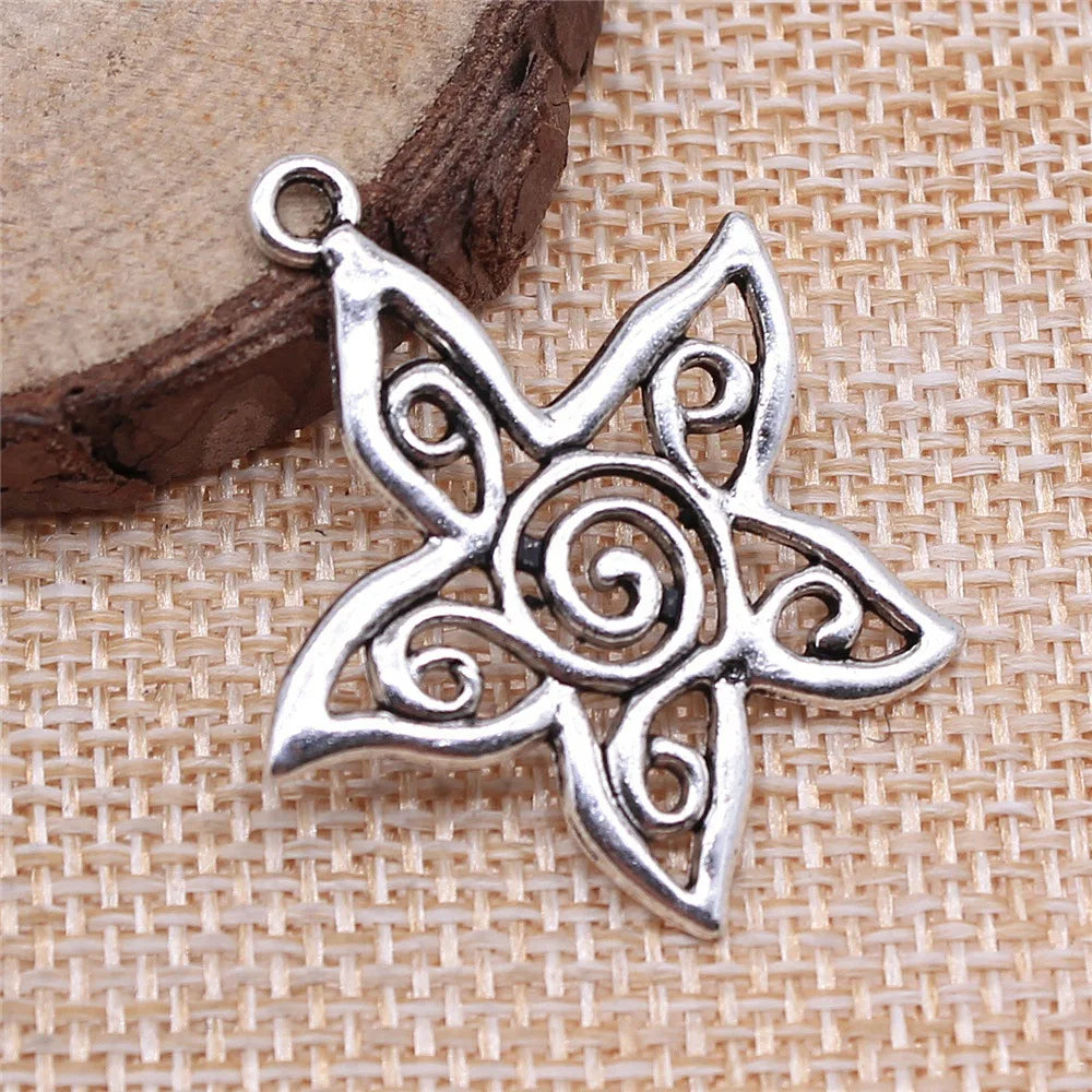 33x30mm 2.6g Zinc Alloy Hollow Carved Flower Charm Pendant for Necklace Earring DIY Making