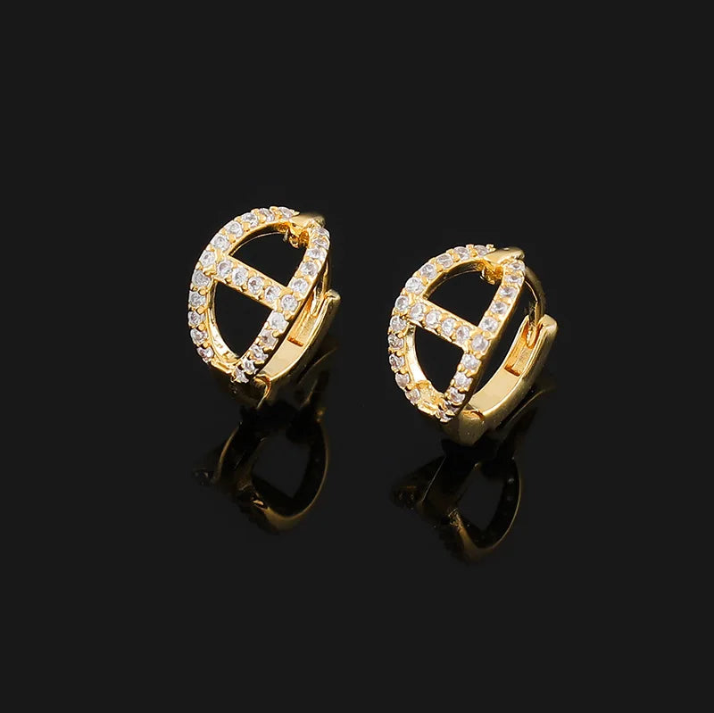 Elegant Geometric Round Hoop Zircon Alloy Stud & Clip On No Piercing Commuter Versatile Earrings