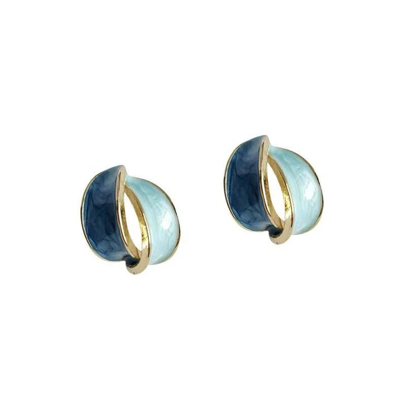 Premium 14K Plated Copper Klein Blue Oval Geometric Cross Stud Earrings