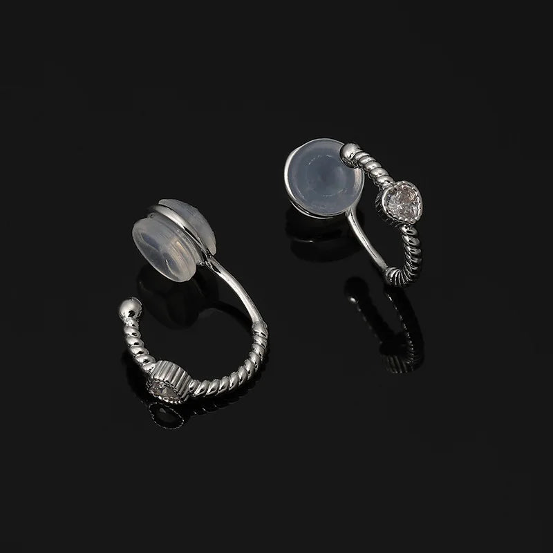 Elegant Zircon Heart Hoop Alloy Silicone Stud & Clip On No Piercing Small Ear Cuff Earrings