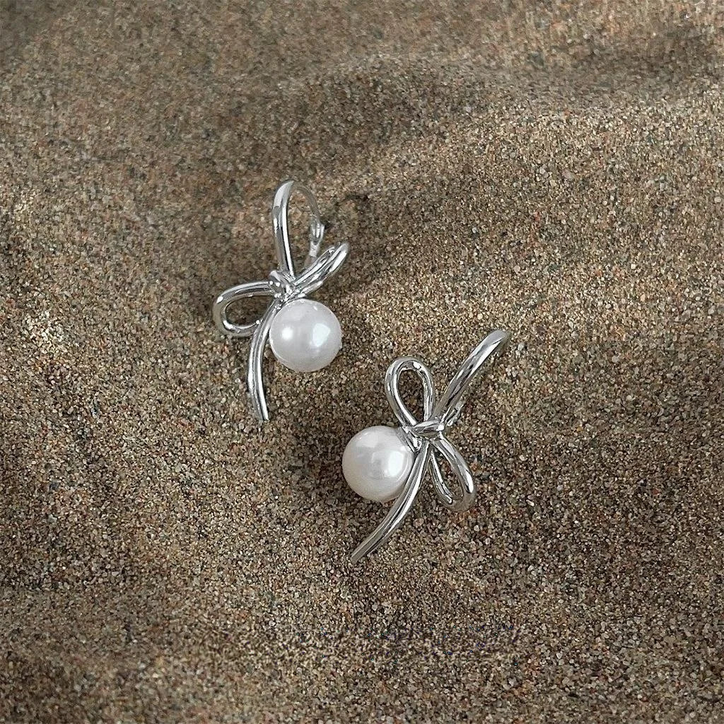 2025 New Bowknot Glass Pearl Copper Drop Earrings For Women Style Designer Jewelry