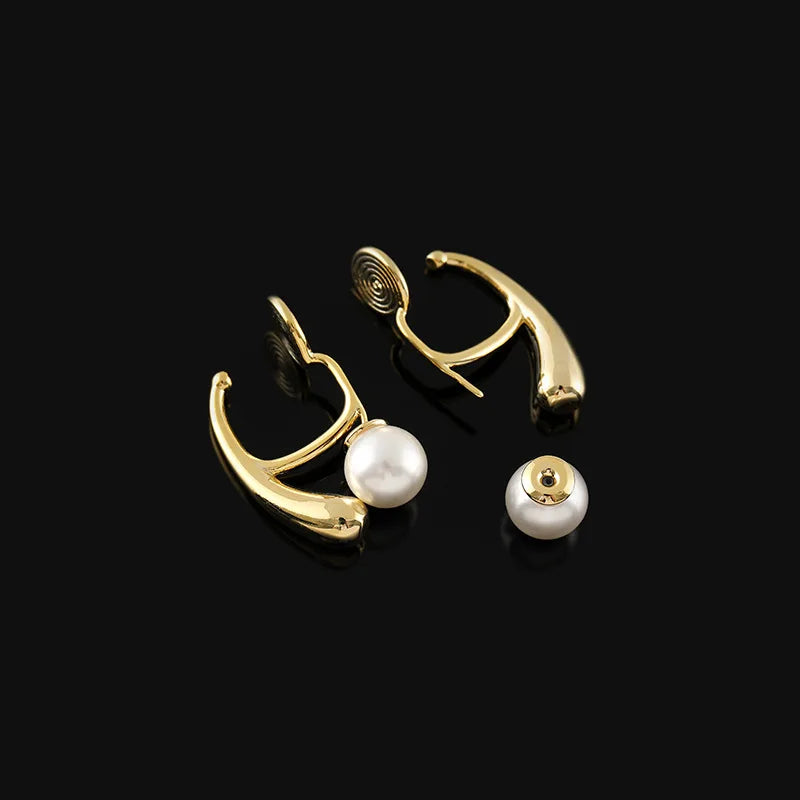 Elegant Gold Alloy Teardrop Hoop Pearl Stud & Clip On No Piercing Spiral Disc Women's Earrings