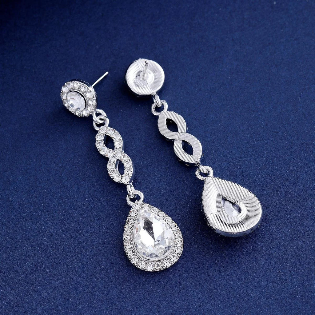 Luxury Blue Crystal Teardrop Dangle Earrings With Rhinestone Halo, Bridal Wedding Banquet Party Jewelry