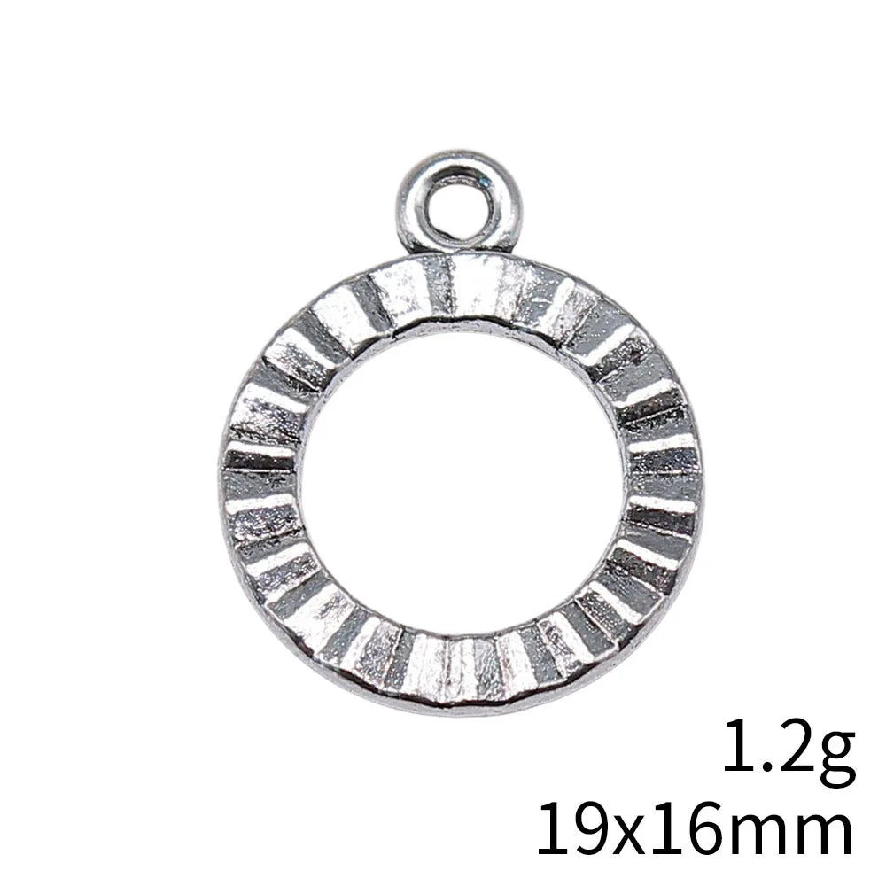 19x16mm 1.2g Multicolor Zinc Alloy Textured Round Ring Double Sided Charm Pendant for DIY Necklace Bracelet Making