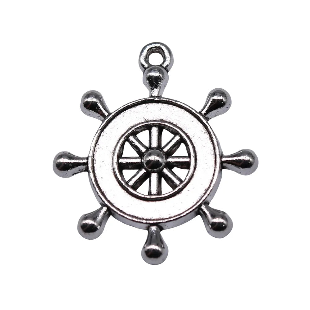 27x22mm 2.83g Antique Silver Tone Zinc Alloy Rudder Charm Pendant for Nautical DIY Jewelry Making