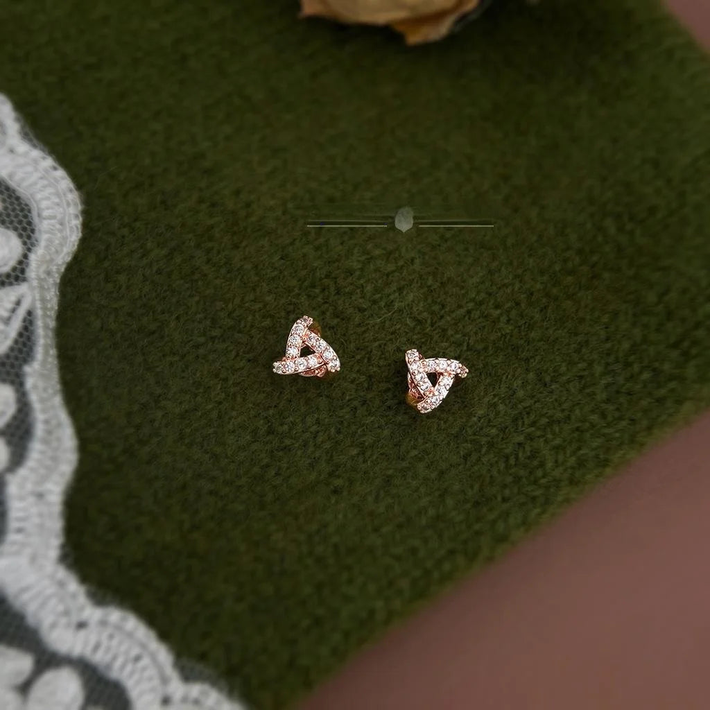 Micro Pave Zircon Triangle 3D Geometric Rose Gold Plated Copper Stud Earrings