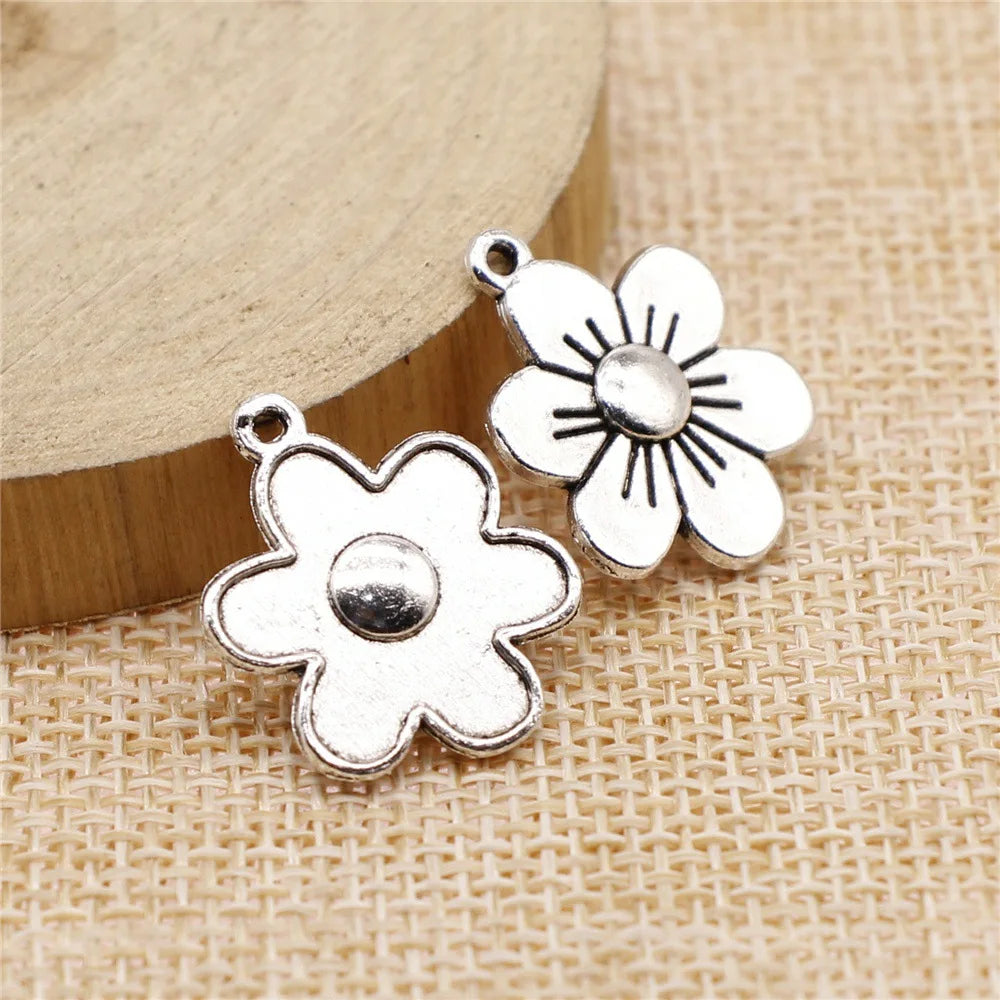 21x17mm 1.7g Antique Silver Zinc Alloy Flower Charm Pendant for DIY Necklace Bracelet Making