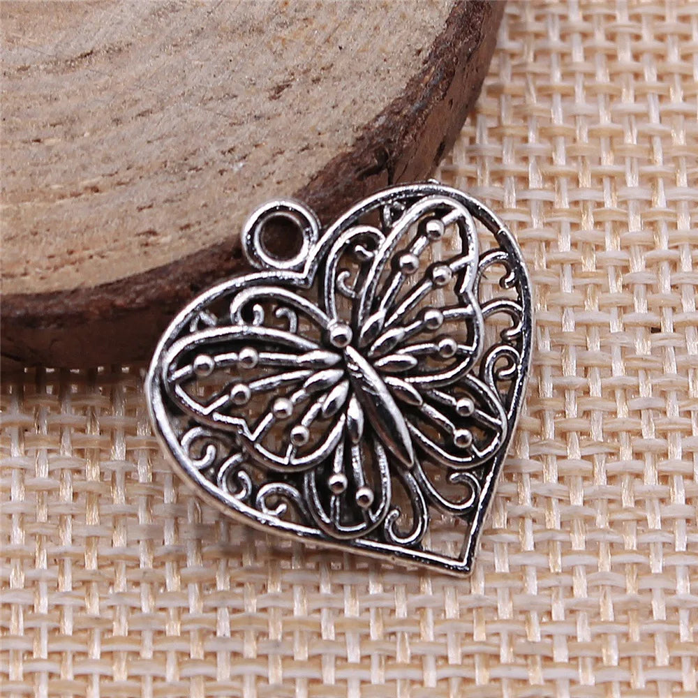 22x22mm 1.8g Multicolor Zinc Alloy Heart Butterfly Charm Pendant for DIY Necklace Bracelet Making