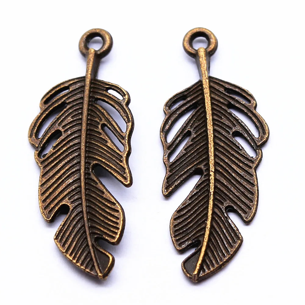 40x16mm 2.6g Multicolor Zinc Alloy Feather Charm Pendant for Necklace Bracelet Keychain Making
