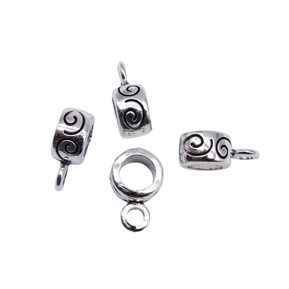 12x8x5mm 0.8g Antique Silver Zinc Alloy Carved Three Hole Bail Connector Charm for DIY Pendant Making
