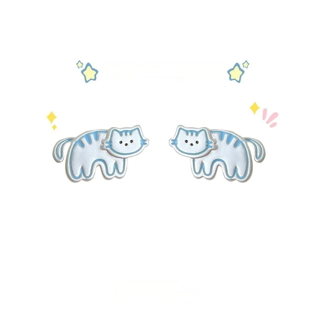 Cute Hand Painted Cat Stud Earrings Copper Sweet Girl Style Jewelry For Women