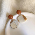 Milk Tea Color Acrylic Irregular Geometric Stud Earrings With Copper For Women